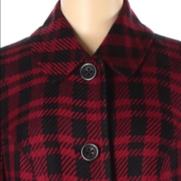 Apt. 9 size M burgundy & black plaid button up lined long sleeve wool blend coat - Picture 4 of 16